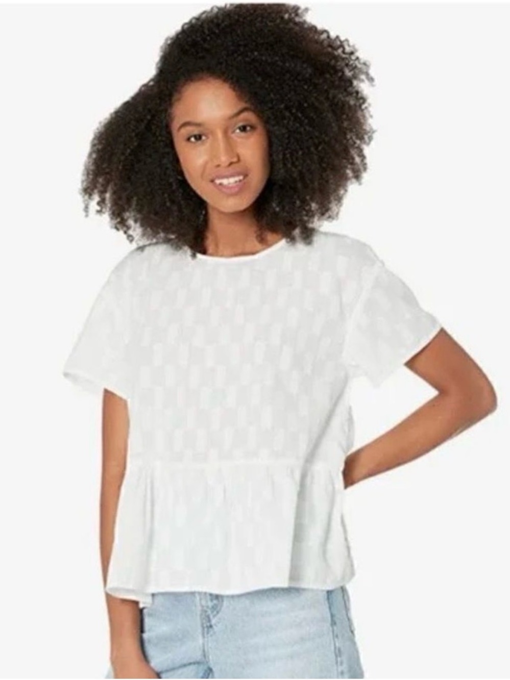 Madewell White Short Sleeve Peplum Top